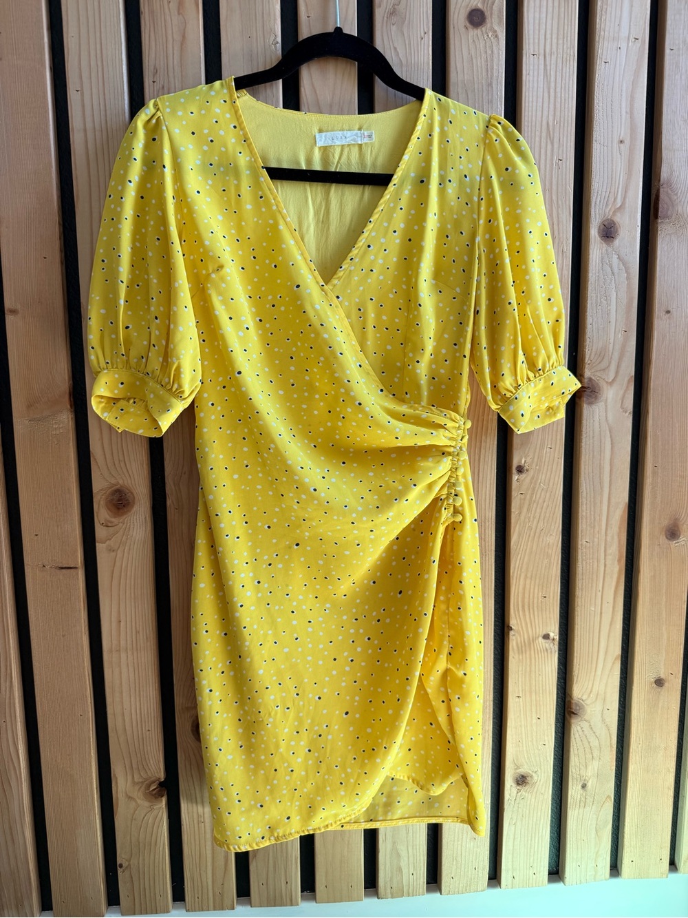 Yellow Puff-Sleeve Wrap Dress - Feminine Summer Style